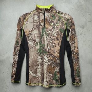 Realtree Scent Factor Quarter Zip Camo Shirt Mens XL Black Brown Gorpcore Woodsy